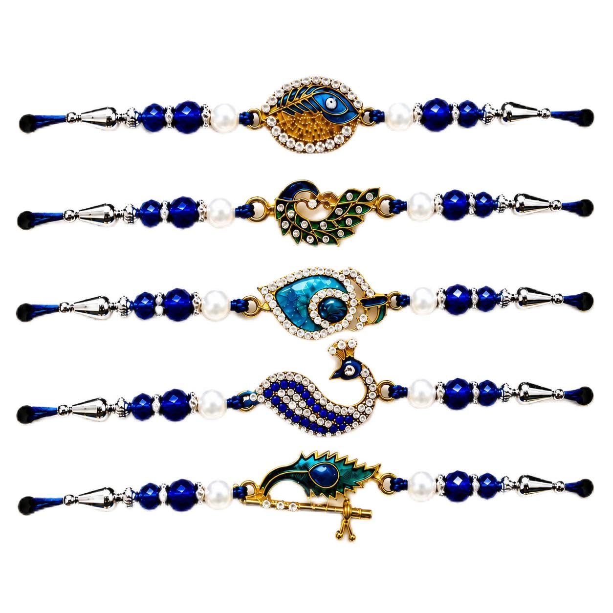 PG Rakhi Designer Hare Krishna & Peacock Rakhi Set of 5-image-39