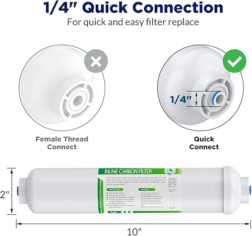 Miniatura 5 de Membrane Solutions 2 filtros de carbono, 1 membrana RO de 50GPD y 2 filtros de agua de carbono en línea T33, se adapta a sistemas purificadores de