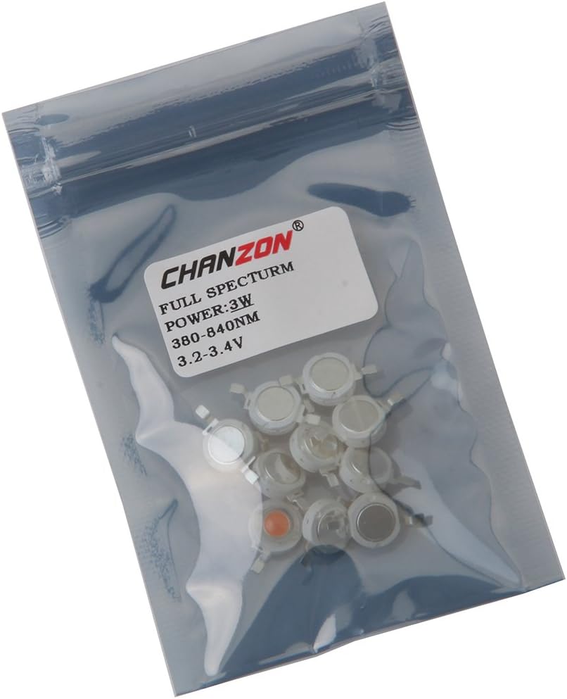 Chanzon 10pcs High Power Led Chip 1W Full Spectrum Plant Grow Light (380nm - 840nm / 300mA - 350mA / DC 3V - 3.2V / 1 Watt) SMD COB Emitter Diode Components 1 W for DIY Hydroponic Flowers Growing Lamp