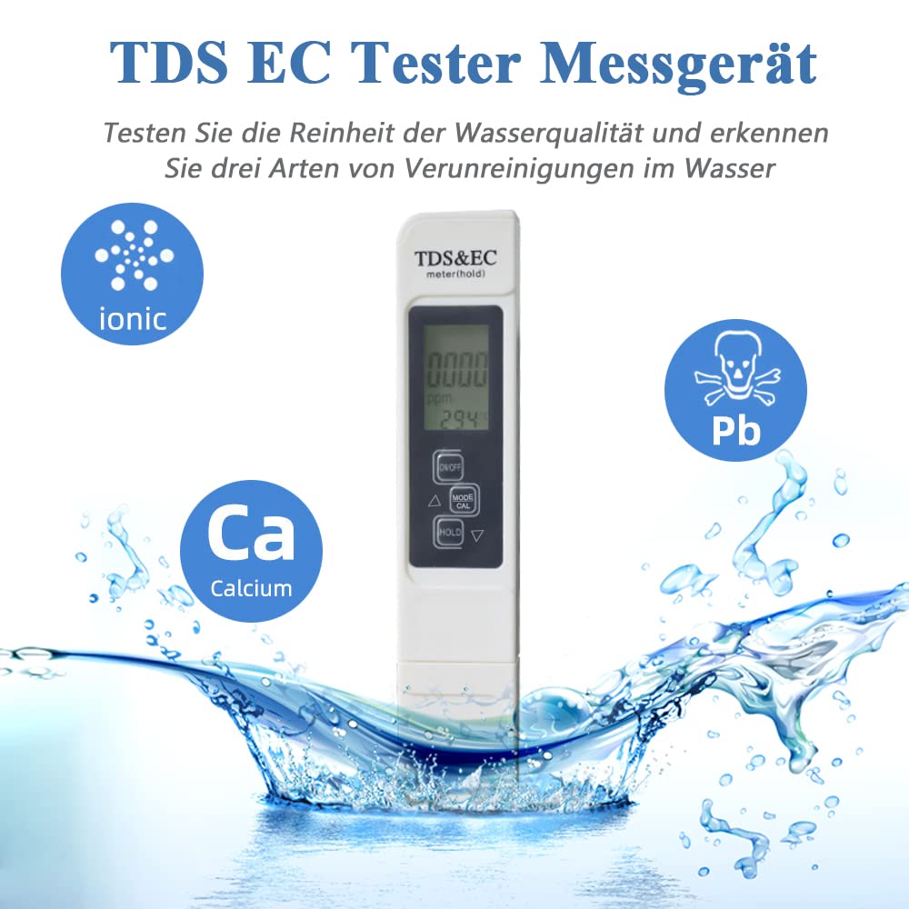 Mesee Tester di qualità dell'acqua, tester digitale 3 in 1 LCD, per acqua potabile, alta precisione per acqua potabile, piscina, acquario, laghetto e piscina