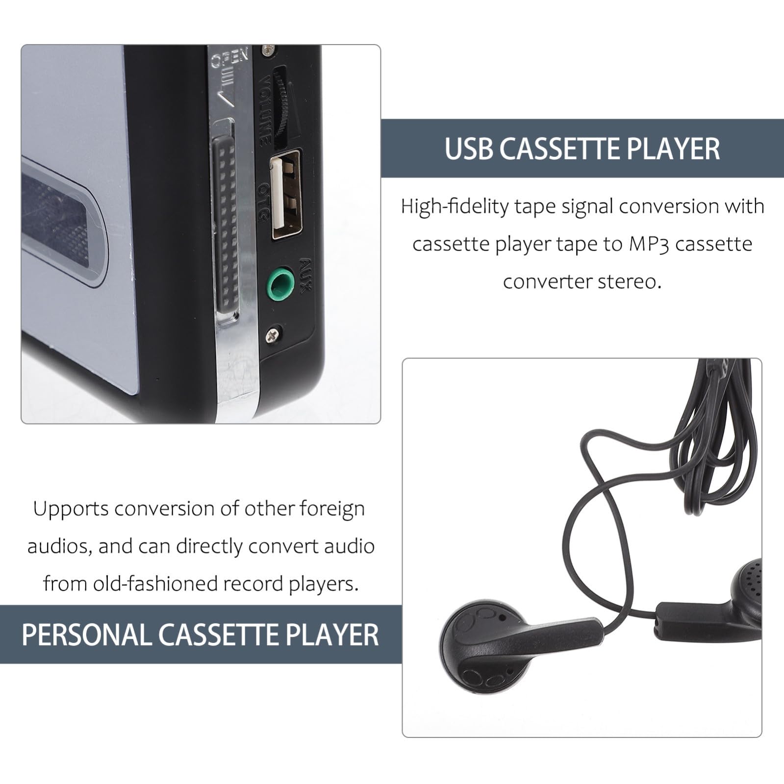 CLISPEED Musicale Cassetta USB Convertitore Audio Digitale in Mp3, Stereo, Plastico Resistente, Alimentazione 2 Batterie Aa, senza Bisogno di Software