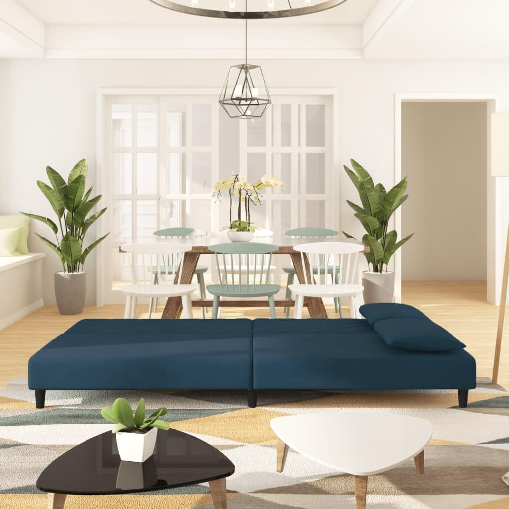 Sofa z funkcją spania 2-osobowa, kolor niebieski aksamit, z 2 poduszkami, możliwość przekształcenia w łóżko, do salonu, pokoju gościnnego, 200 x 84,5 cm