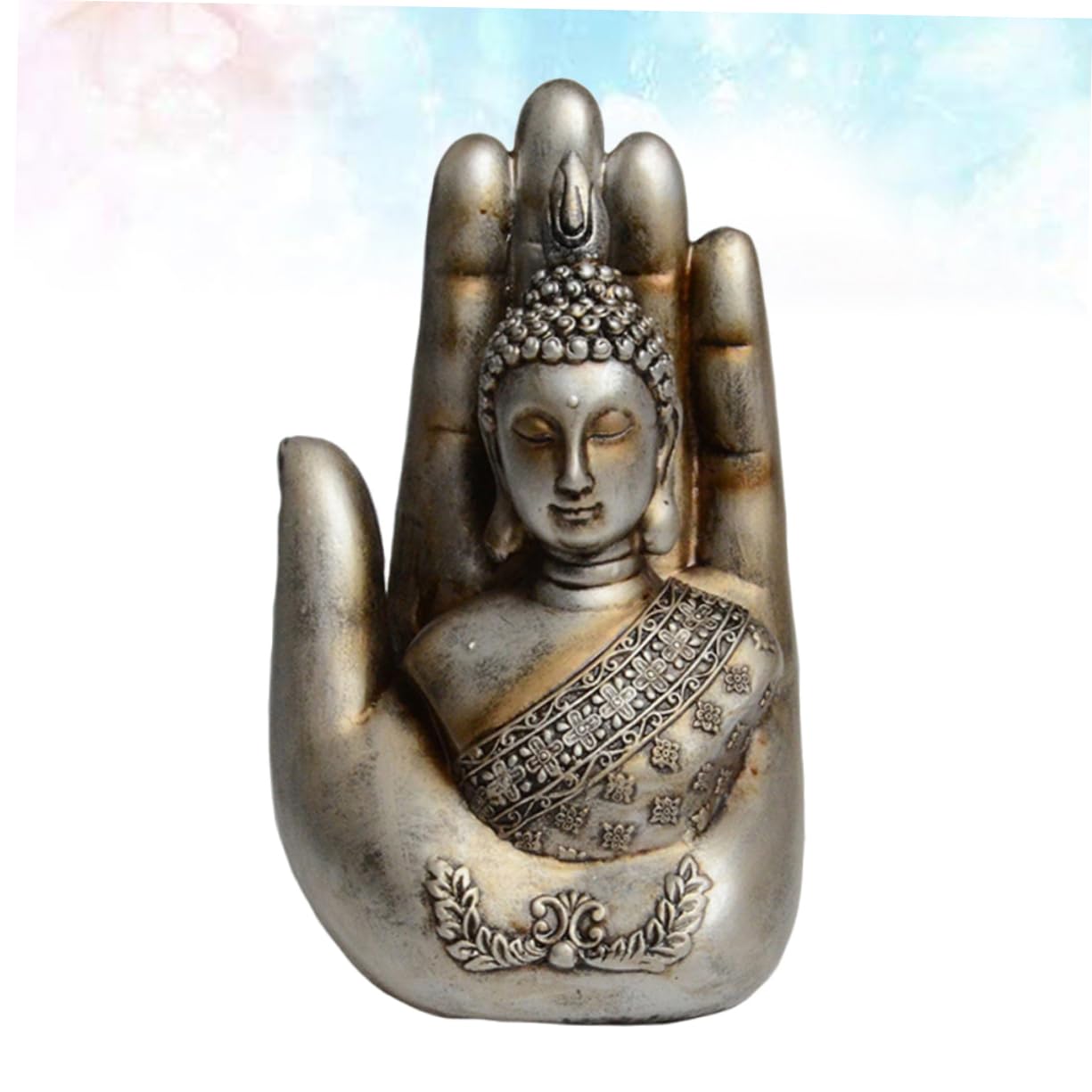 Adorno de Figura de Buda de Resina Plata para Hogar y Oficina