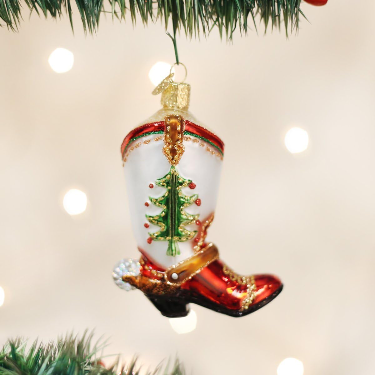 Old World Christmas Christmas Cowboy Boot Glass Blown Ornament for Christmas Tree, Handcrafted Holiday Decoration, Western Collection - Image 2