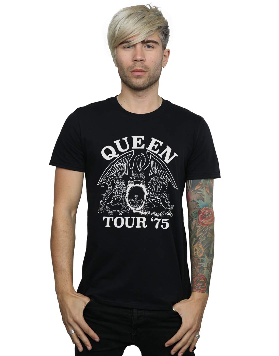 Absolute Cult Men's Black Queen Tour 75 Crest T-Shirt XXX-Large