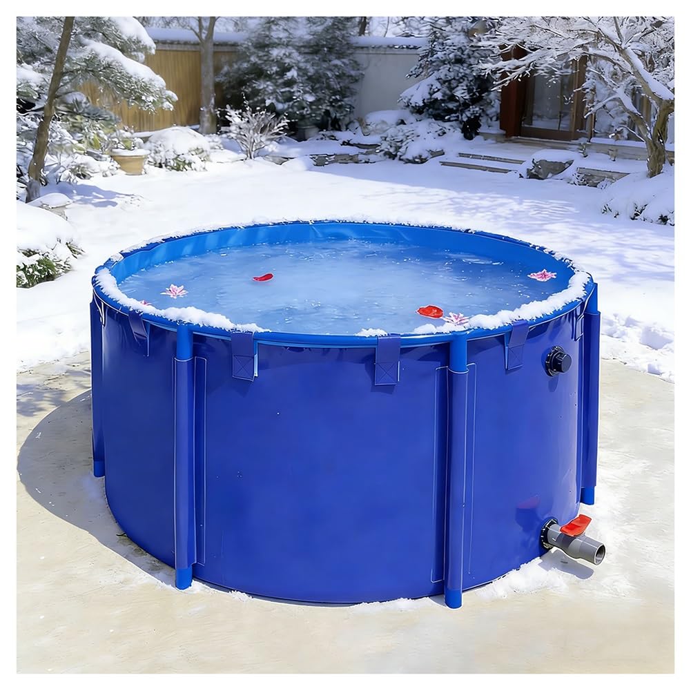 Zfmnoyev Laghetto Rotondo Pieghevole per L'allevamento di Carpe Koi, Grande Laghetto in Tela con Telaio in PVC, Laghetto da Esterno per Lo Stoccaggio Acqua Destinato(1.5x1m/59.1x39.4in)