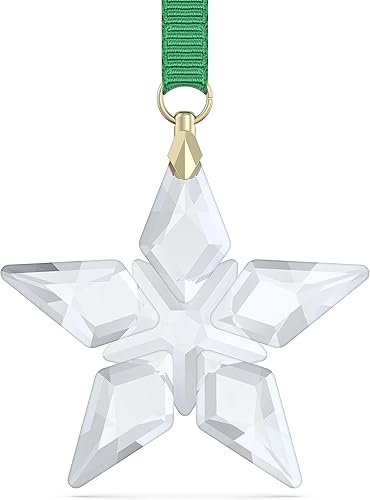 Swarovski Edición anual 2023 Adorno de estrella pequeña con cinta verde y detalles acabados en tono dorado, parte de la colección Swarovski Annual