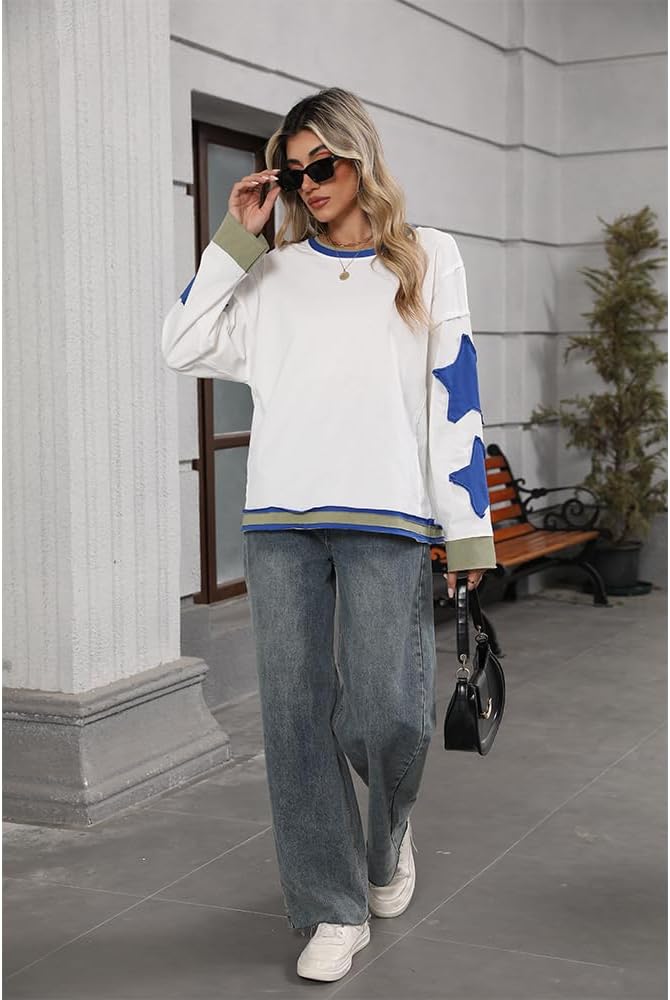 Women Oversized Sweatshirt Star Graphic Drop Shoulder Sloutchy Fit Pullover Tops Y2k Long Sleeve Shirt - Image 6