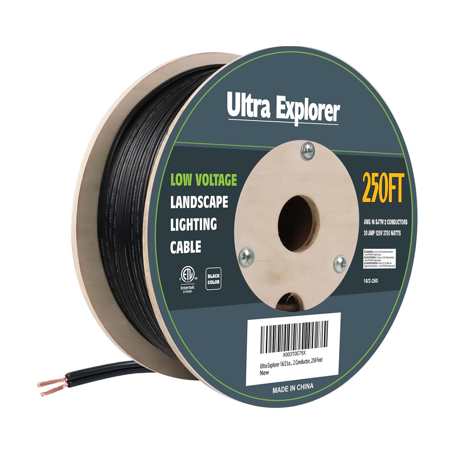 16/2 Low Voltage Landscape Lighting Wire, Outdoor Direct Burial Cable, 16 Gauge 2 Conductor, 250 Feet