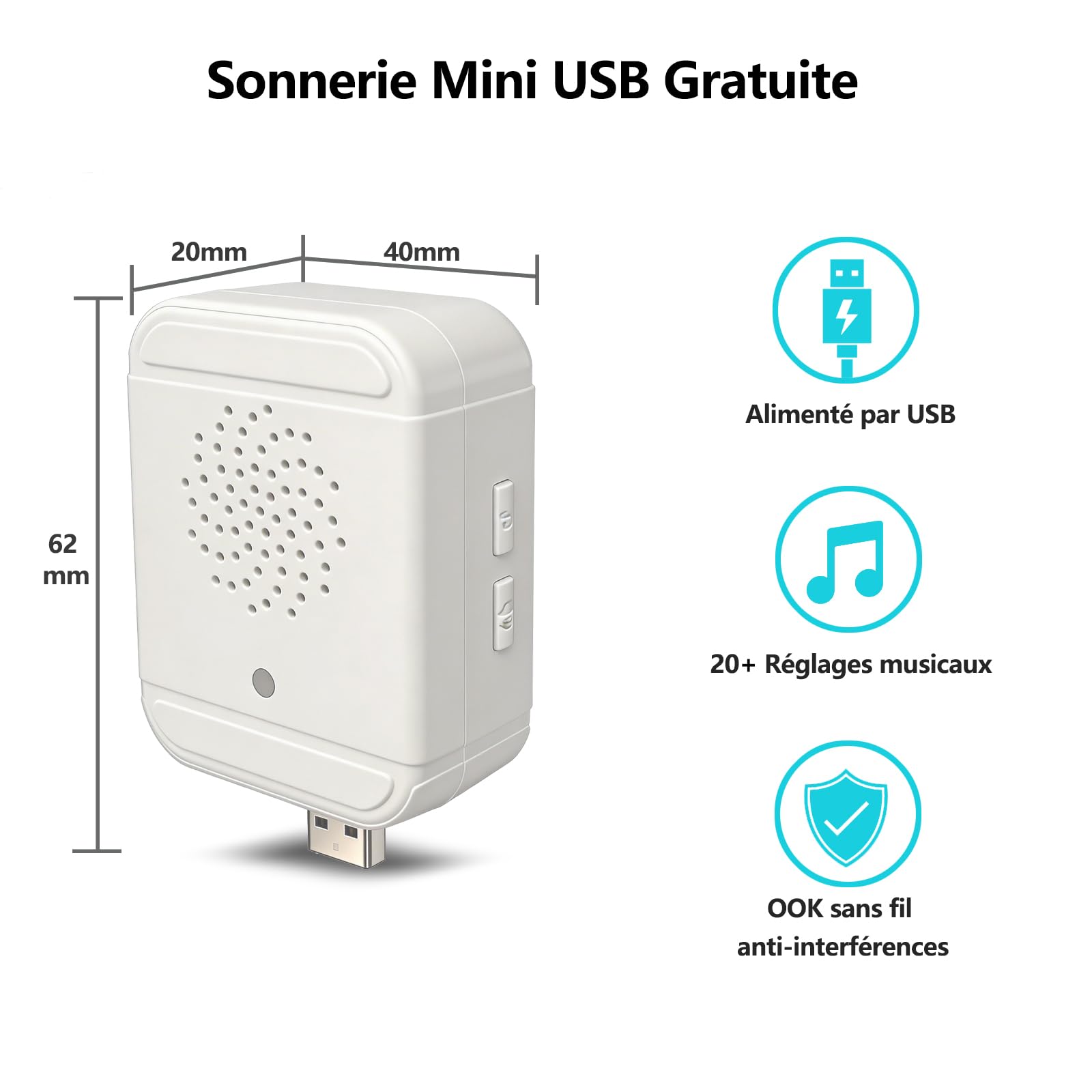 G-ELEK Sonnette Vidéo 2K Sans Fil Extérieure IP66, Caméra Porte Détection Humaine IA, Audio Bidirectionnel, Vision Nocturne, Carillon Intérieur, WiFi 2,4 GHz, Noir