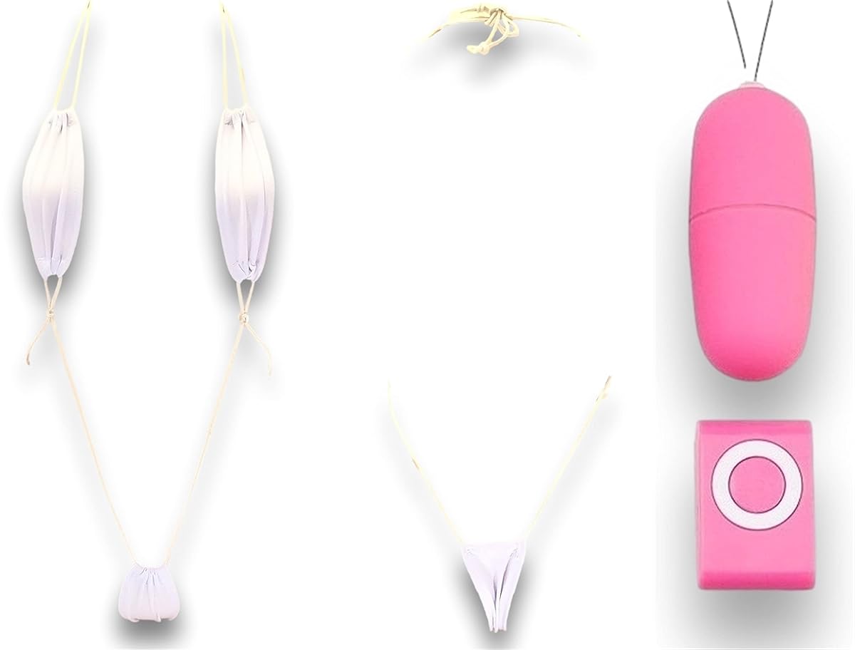 CATSelect 遠隔 ローター 付き マイクロビキニ 静音 とびっこ セット マイクロビキニ 極小 セクシーランジェリー 過激 下着 紐パン Tフロント Tバック 水着 b30 ホワイト F