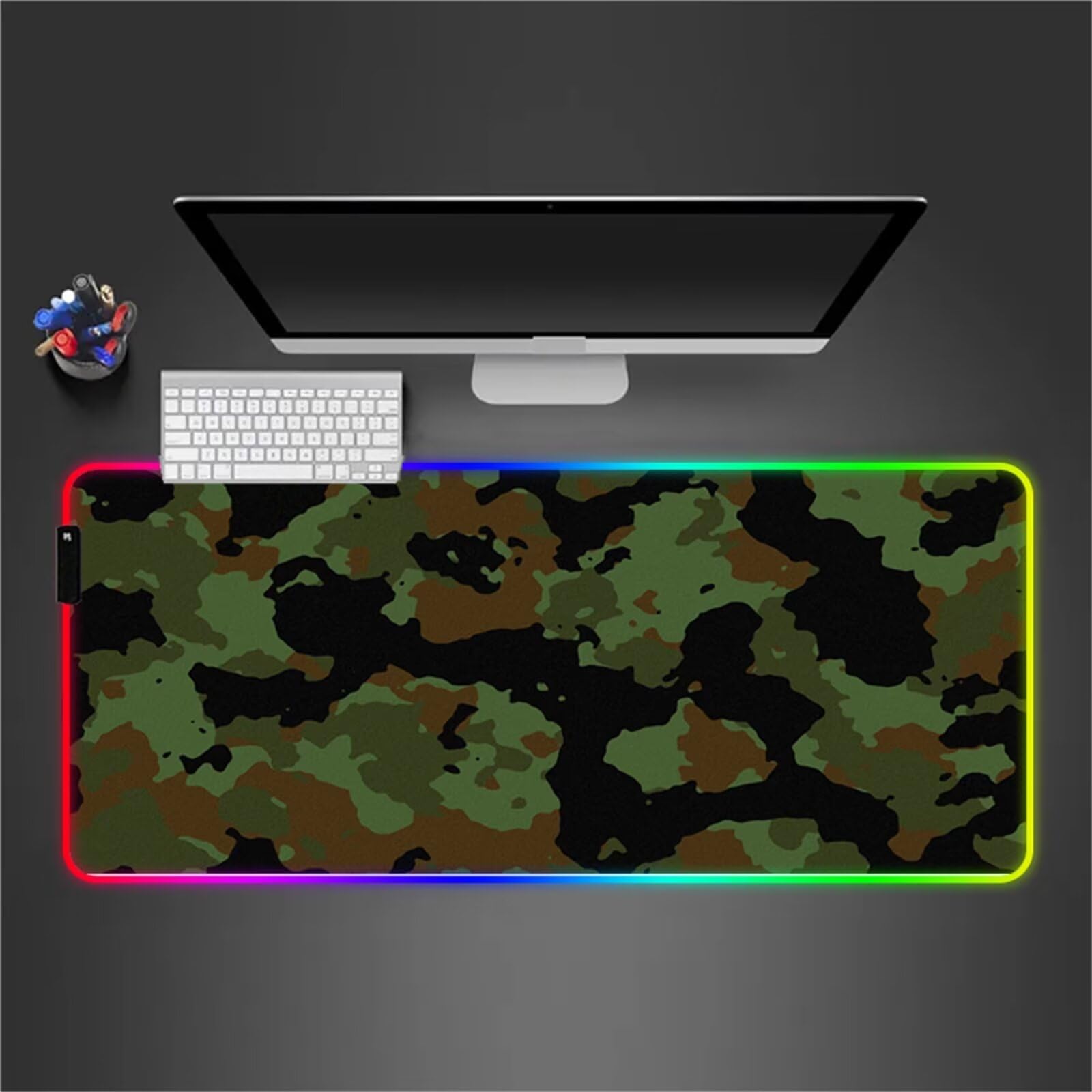 Camuflaje RGB Alfombrilla de ratón para Juegos 900x400x4mm Alfombrilla Ratón Grande Alfombrilla de Escritorio LED con Base de Goma Antideslizante para Gamers PC y Portátil