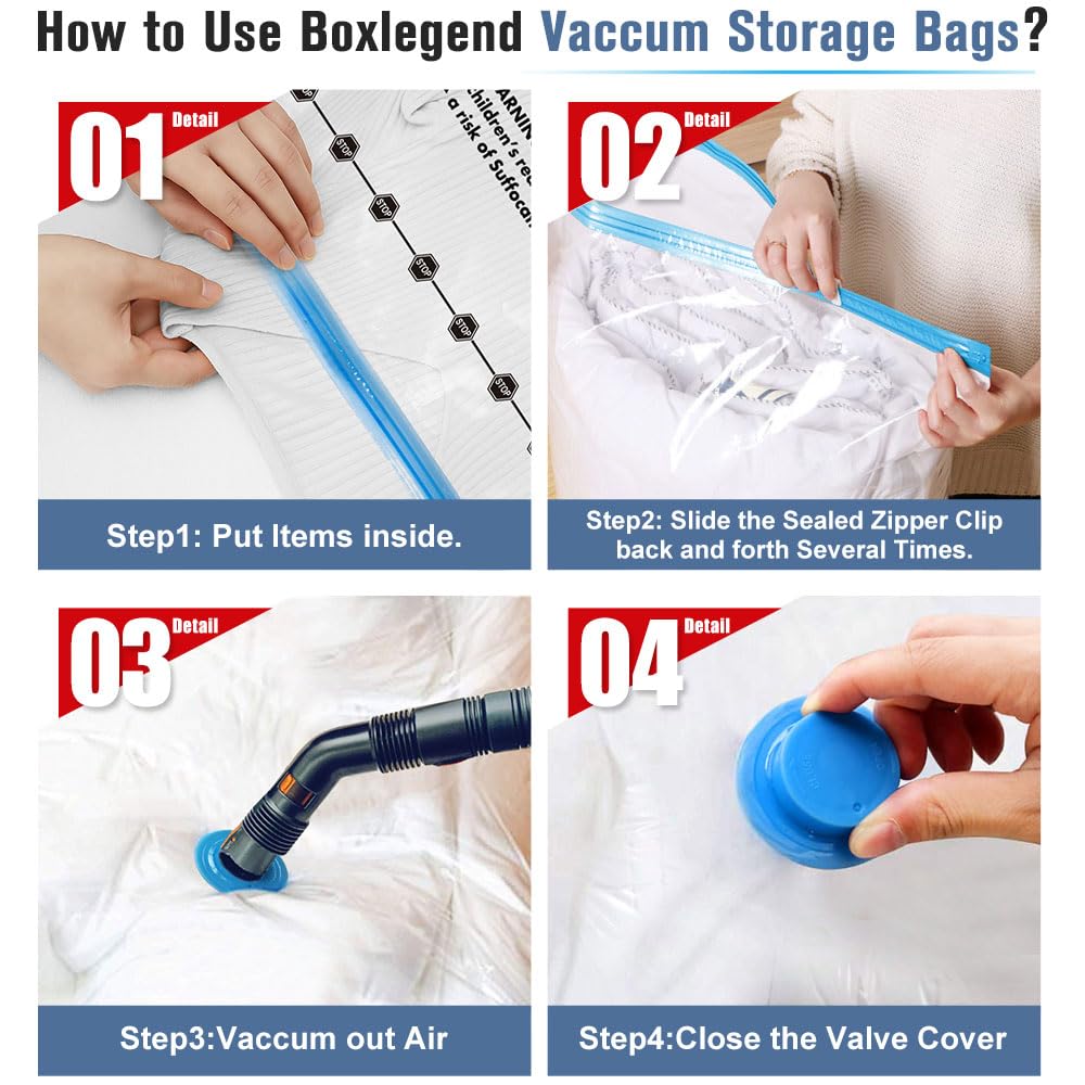 BoxLegend Vakuumbeutel Staubsauger 6 Stück, 6L*80x60cm,Vakuum Aufbewahrungsbeutel Reise Umzug Camping Vakuum Wiederverwendbar Kleiderbeutel für Kleidung Bettdecken Bettwäsche Kissen Wolldecken Küche, Haushalt & Wohnen
