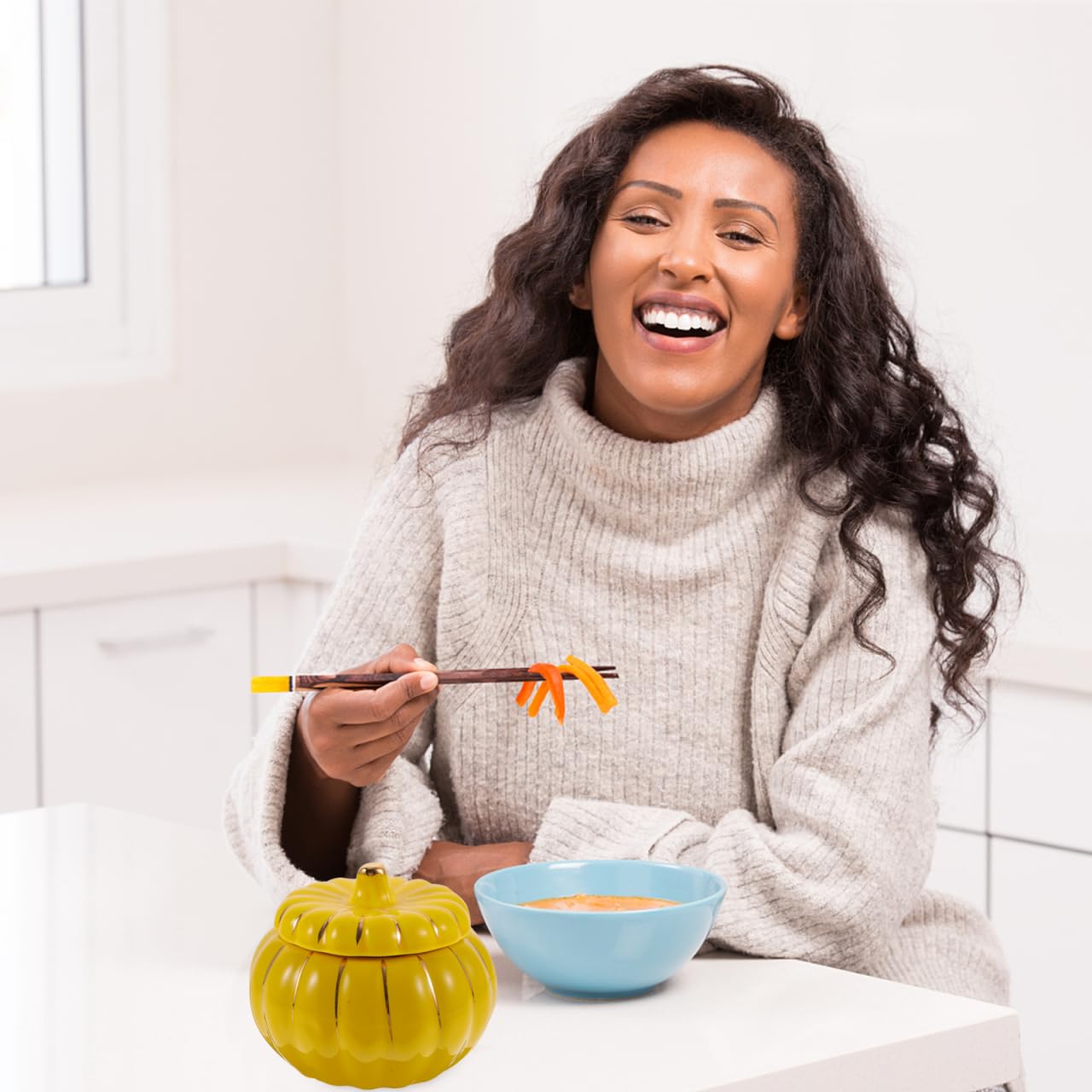 Cabilock Tazón De Calabaza De Cerámica con Tapa 4.33 Pulgadas para Sopa Y Postre Decorativo para Halloween Cocina Y Hogar