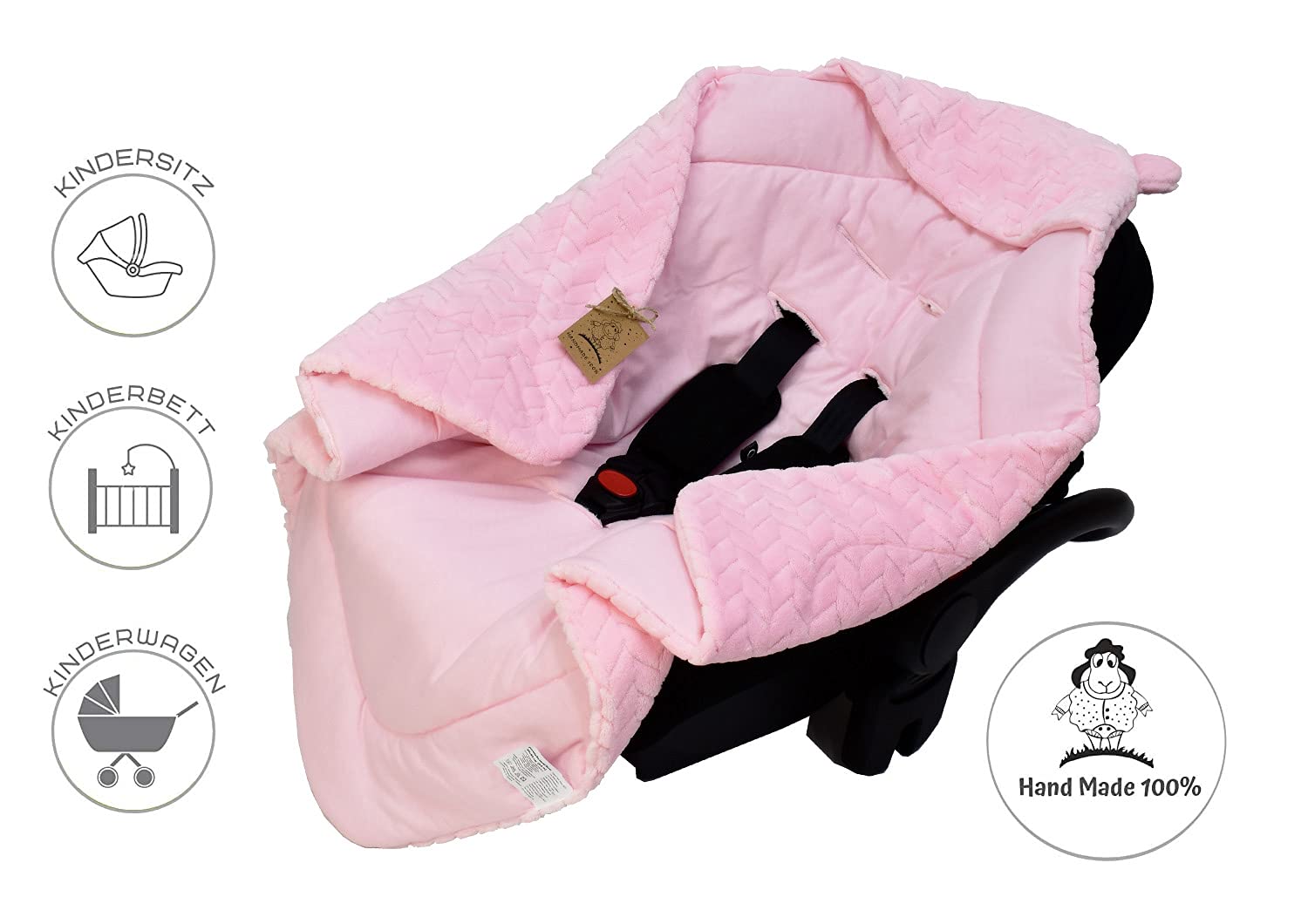 Bo Manta para portabebés, cochecito y asientos infantiles. Manta para recién nacidos en tamaño ideal 80 x 80 cm, con capucha y cierre de velcro para invierno y verano