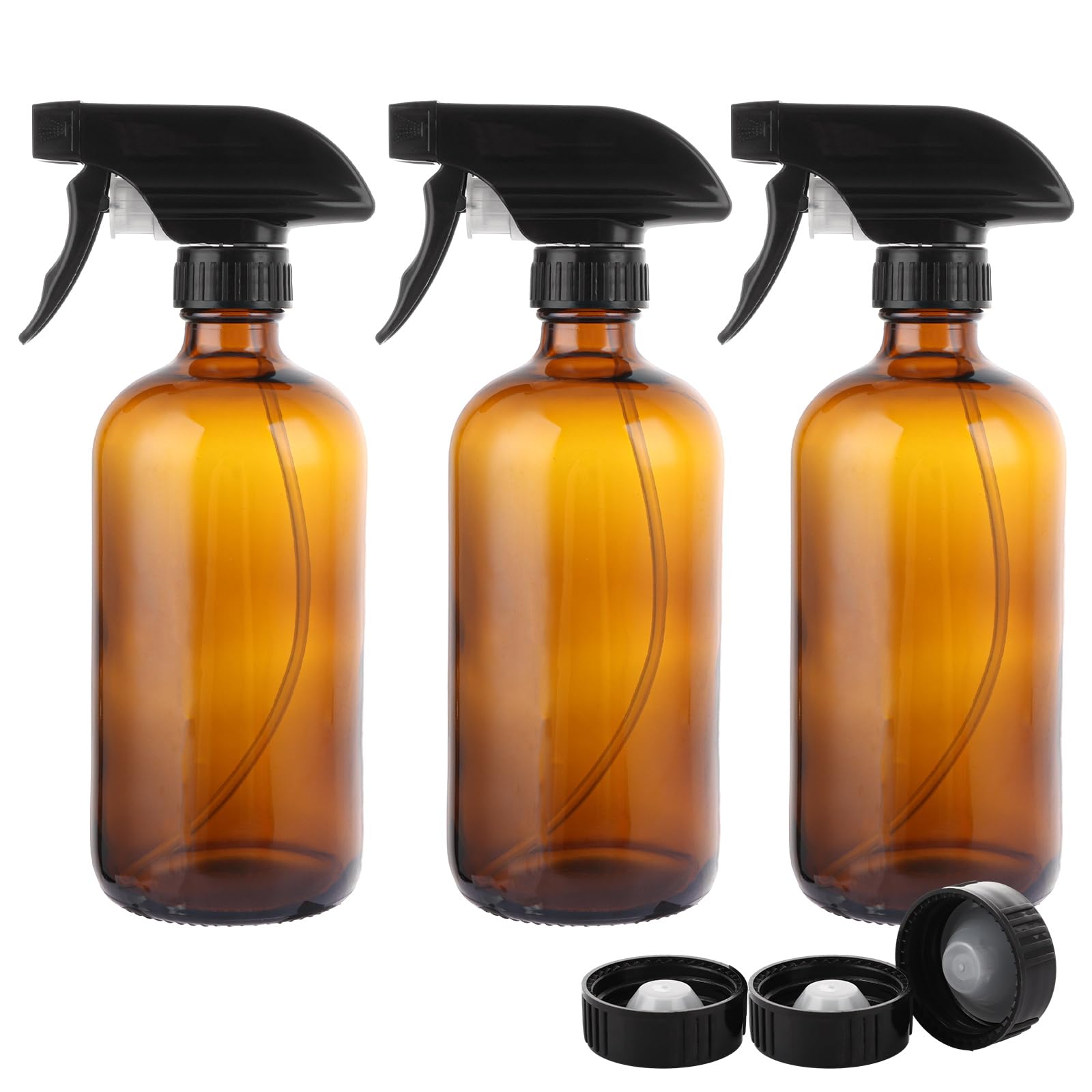 ASelected 3Pcs Amber Glass Spray Bottle 500Ml for Hair, Garden and Cleaning - Reusable With Adjustable Trigger Sprayer Stream Settings