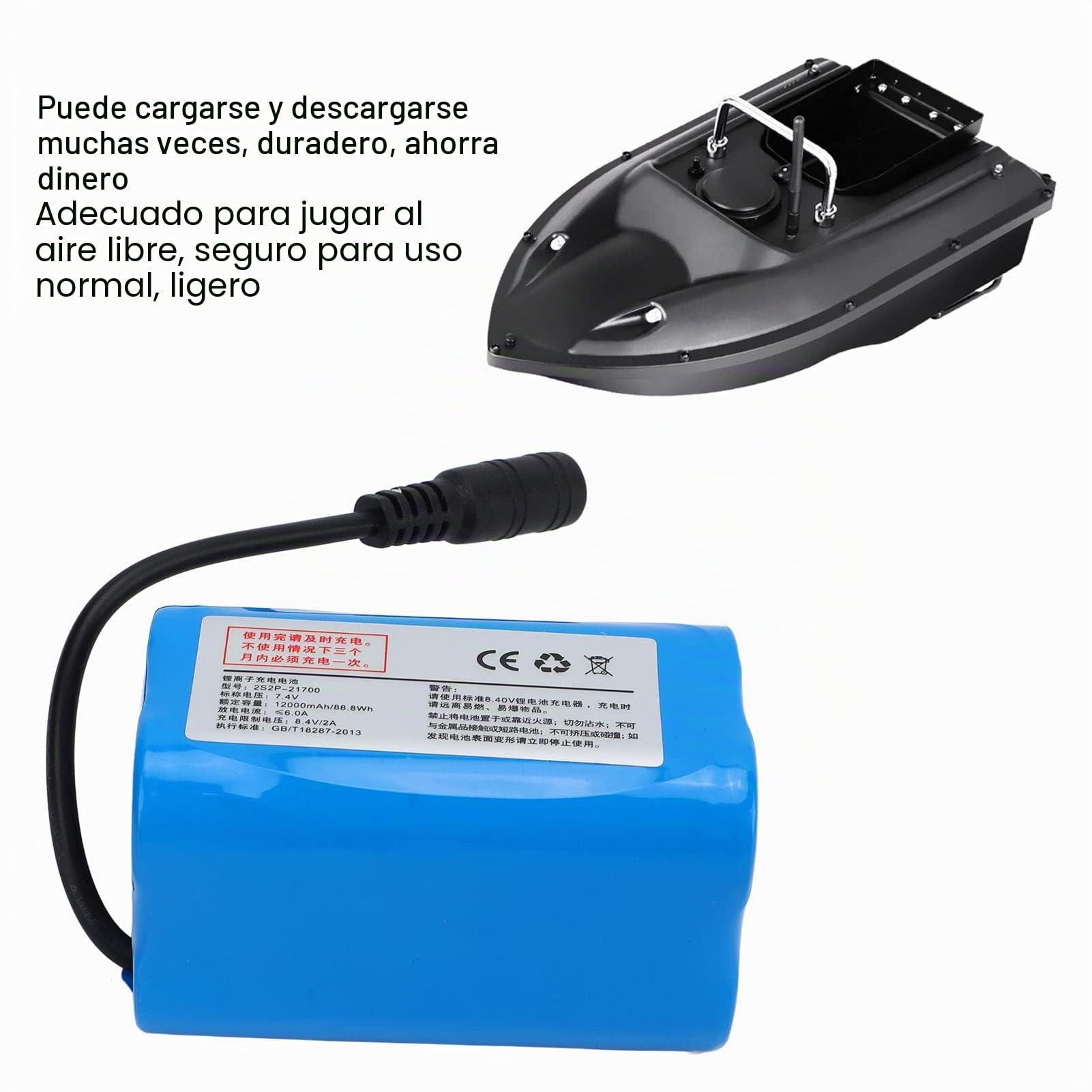 12000mAh 7.4V RC Nesting Boat Batería, Batería de Litio Recargable de Gran Capacidad, Ligera, Adecuada para RC