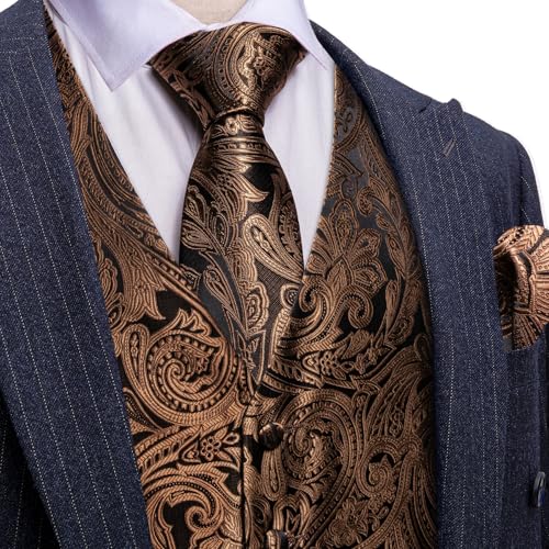 Image of Barry.Wang Men's Suit Vest Tie Bowtie Set Formal Silk Paisley Waistcoat Hanky Cufflinks Lapel Pin Set Wedding Party 7PCS