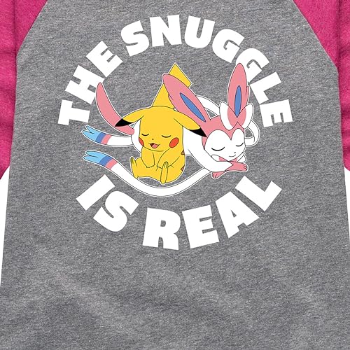 HYBRID APPAREL - Pokémon - The Snuggle is Real Pikachu and Sylveon - Toddler & Youth Girls Raglan Graphic T-Shirt3