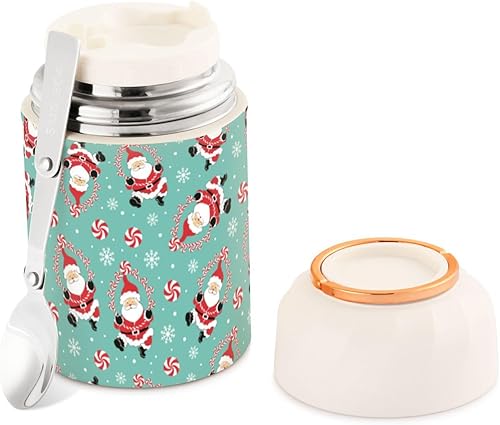 Merry Christmas Santa Claus Candy Food Jar with Spoon Stainless Steel Vacuum Insulated Food Container 17 oz Soup Thermos for Hot Food