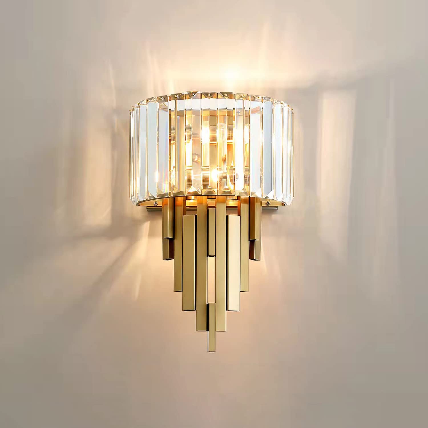 SXSCARKX Postmodern Wall Light Crystal Sconce Metal Lamp in Gold Finish, Geometric Living Room Mount Lighting Fixture, Luxe E14 Lamps for Bedroom Bedside Hallway (Color :, Size 38cm)