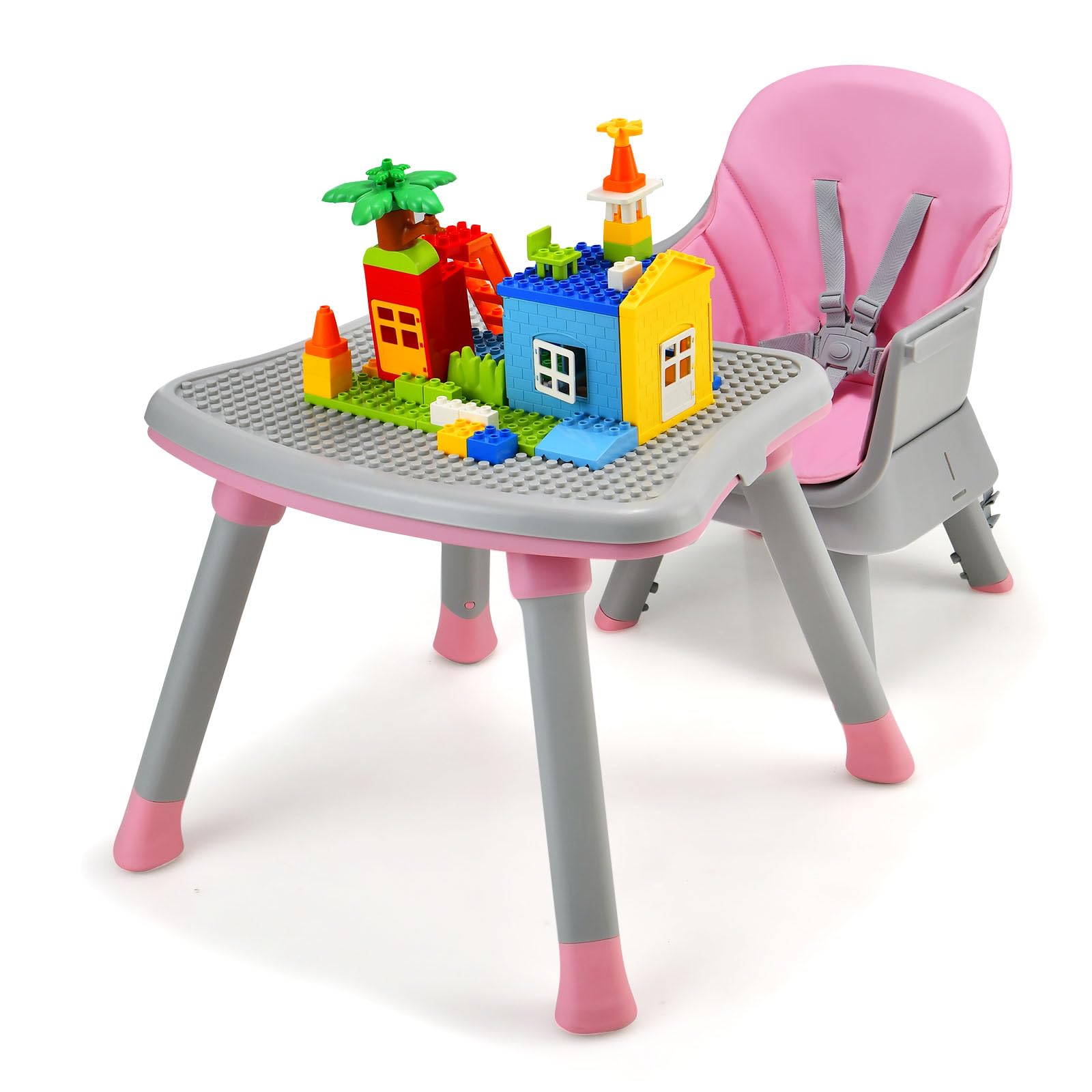 LIFEZEAL Seggiolone per Bambini, in PP, Portata 25 kg, Sedia per Bambini con Vassoio e Rivestimento in Tessuto Rimovibile, Seggiolone Combinato con Cintura di Sicurezza, 7-36 Mesi (rosa)