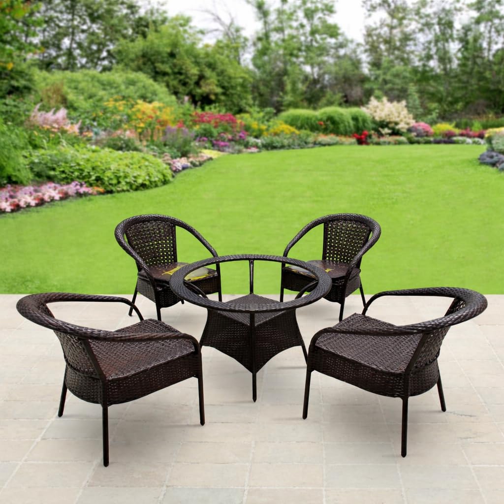 Outdoor Indoor Patio Furniture Sets Rattan Chair Set for Living Room Dining Room Garden Lawn Balcony Poolside Office Cafe & Restaurant Outdoor Garden Chair Furniture Set with Glass Table (Black)-image-24