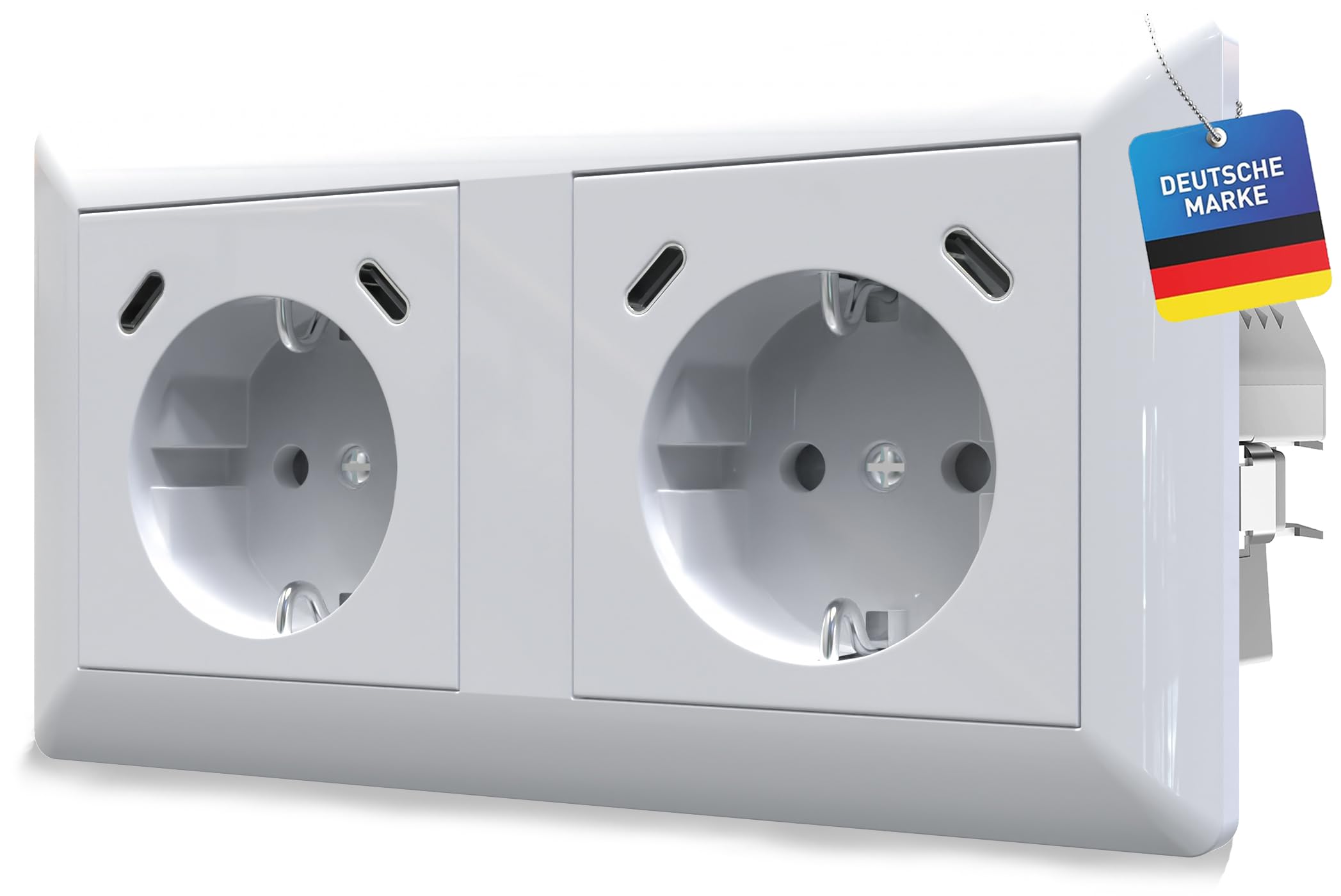 Podwójna ładowarka do szybkiego ładowania USB-C/C PD 3.0 QC, klasyczna, standardowa, podtynkowa, ścienna z GIRA Jung Merten, czysta biel, alpejska biel, smartfon, tablet, Power Delivery Quick Charge