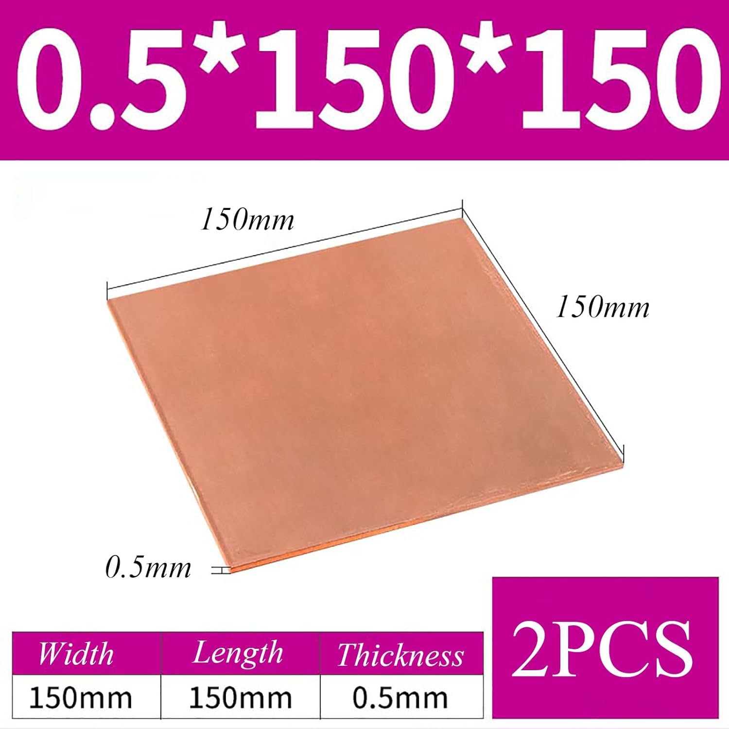 Blacha z czystej miedzi, grubość 0,5 mm, blacha miedziana do rzemiosła, biżuterii, napraw, elektryki, przemysłu, 0,5 * 200 * 200 mm(0.5 * 150 * 150mm 2)