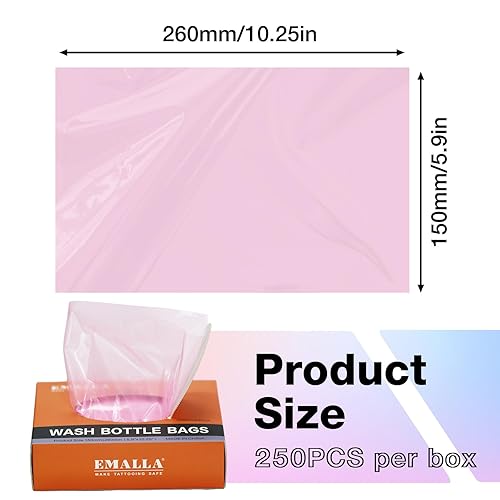Tattoo Wash Bottle Bags 250pcs - Usiriy Tattoo Bottle Covers Bags Pink and 3mm Fake Skin Tattoo Practice Skins