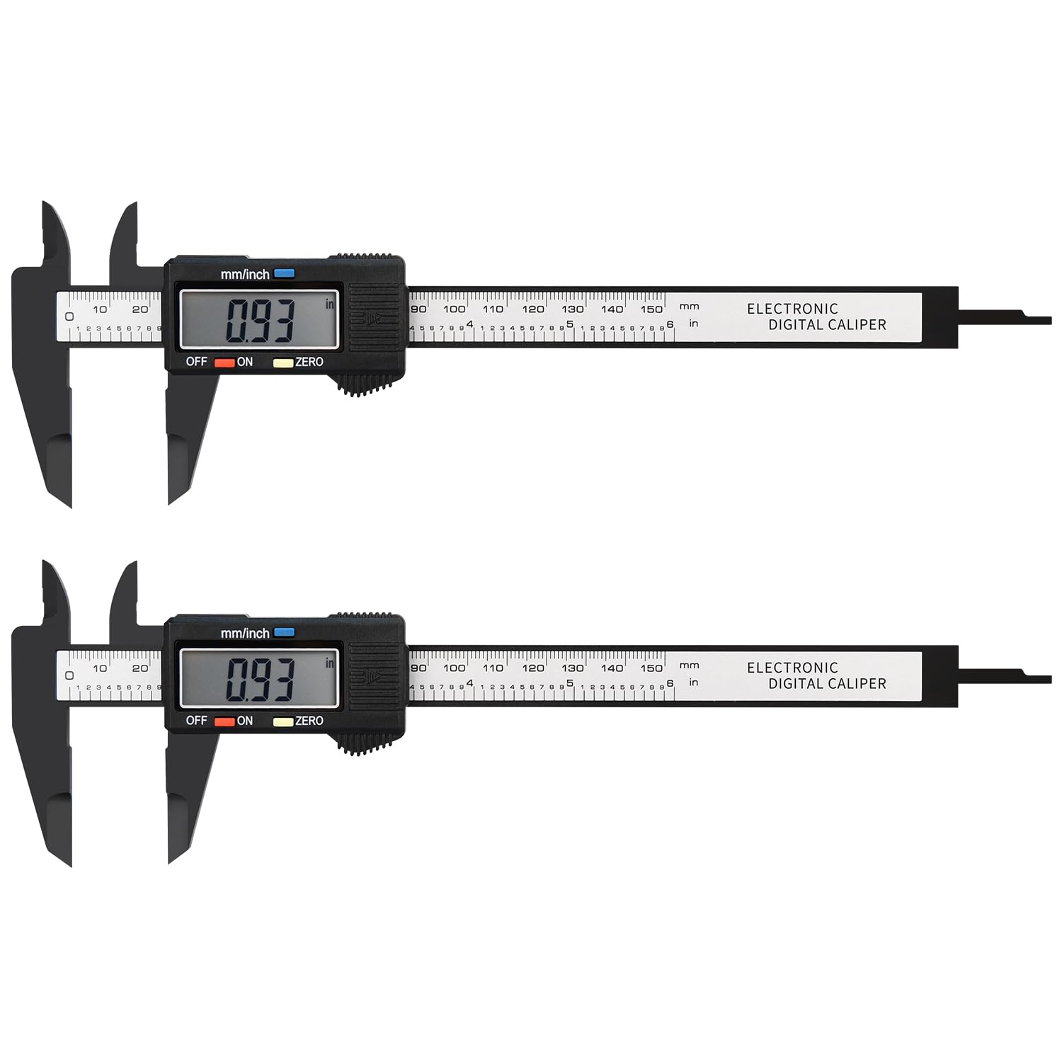Digital Caliper, 2 Pack 6in Electronic Digital Caliper Measuring Tool, Construction with LCD Screen, Easy Switch from Inch to Millimeter(2 Pack, 6in Plastic)
