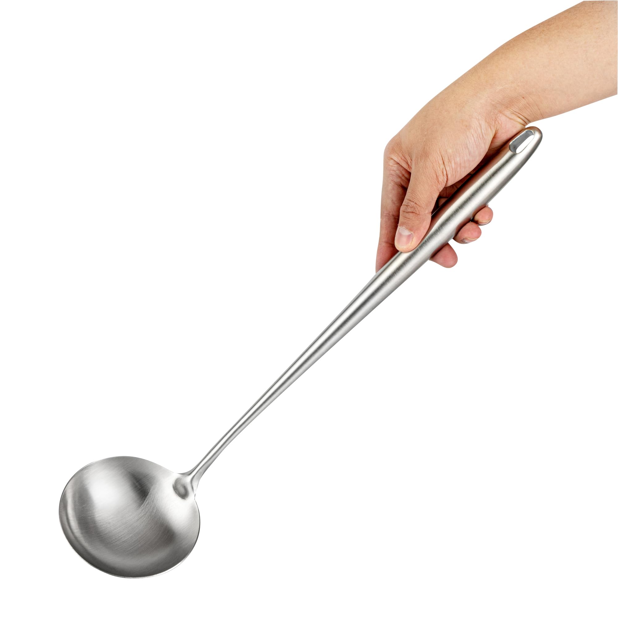 Restaurantware Motomori - Cucharón wok de 17 pulgadas, 1 cuchara de wok lavable en lavavajillas, agujero para colgar, mango extralargo, cucharón de cocina china de acero inoxidable 304, para revolver,