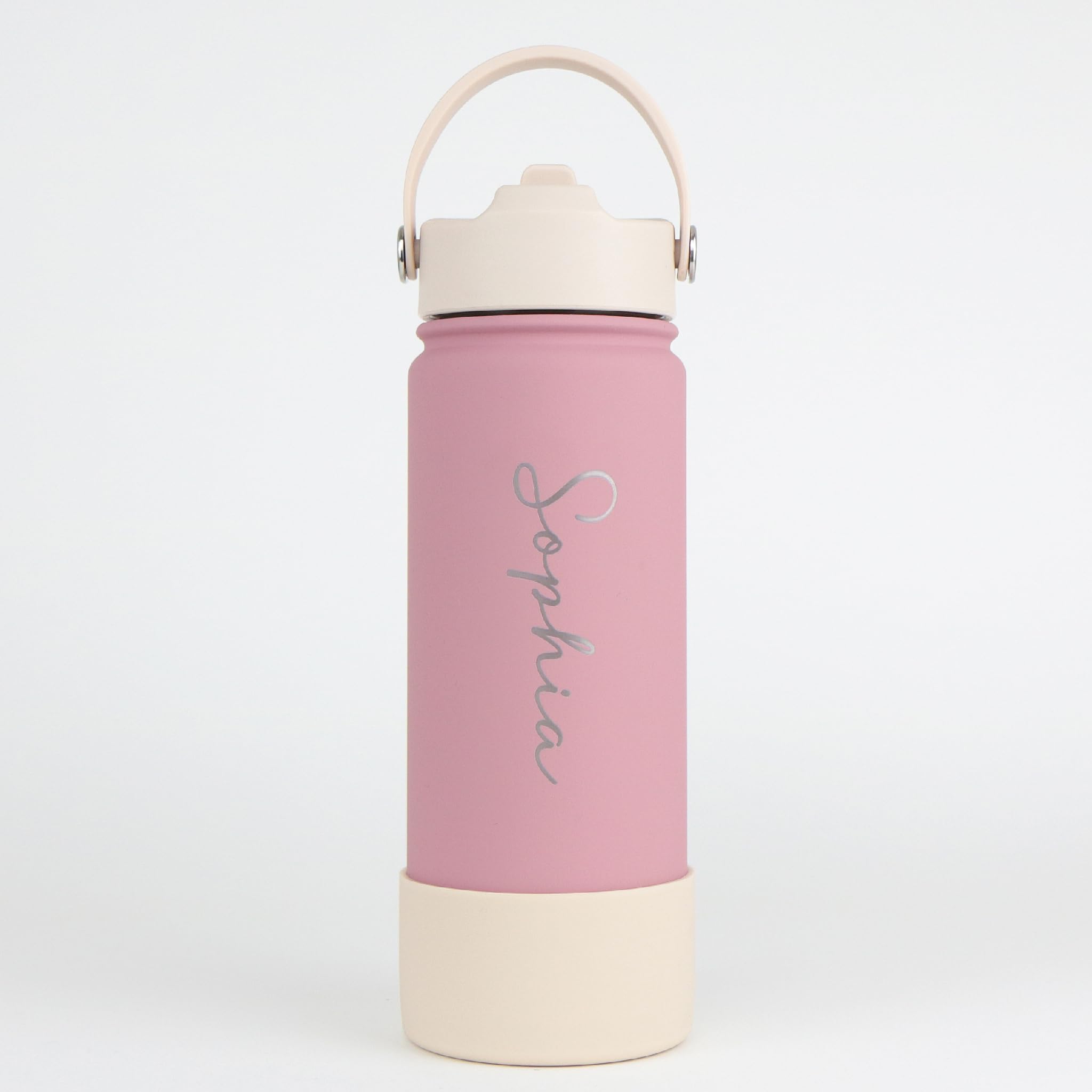 cribstar Personalised Water Bottle, Insulated Stainless Steel, Straw Lid, Laser Engraved Name, BPA Free, Leakproof (Dusty Rose [Vertical Engraving], 18oz/500ml) — image 1
