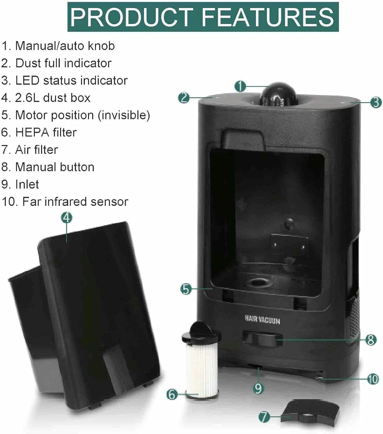 Salon Vacuum Cleaner with Broken Hair, Touchless Stationary Vacuum, Barbershop Electric Trash Can, for Commercial use