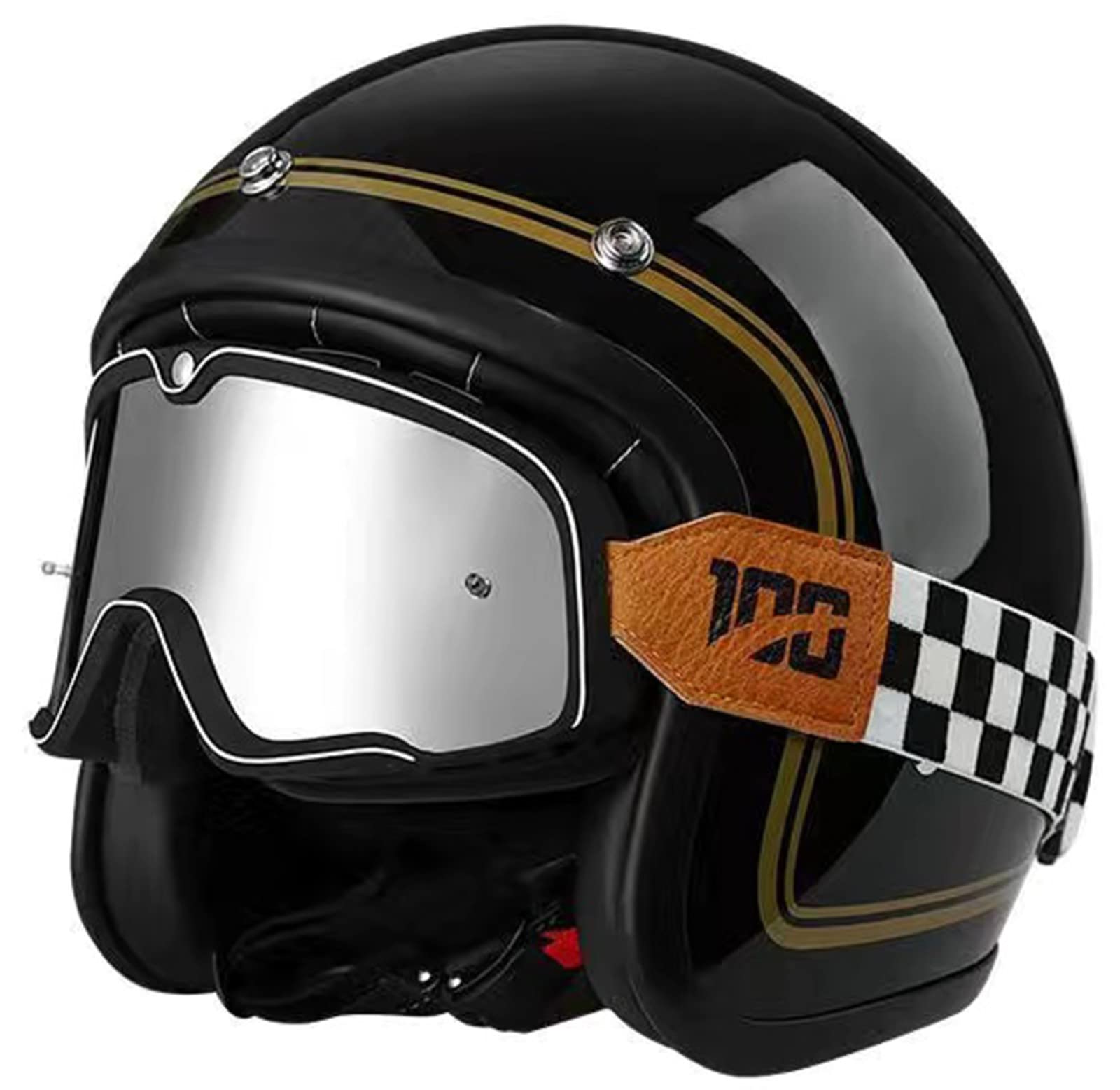 Casque Moto Jet Vintage Rétro BCCDP – Cuir + Lunettes + Masque, ECE Certifié, Unisexe M à XXL !