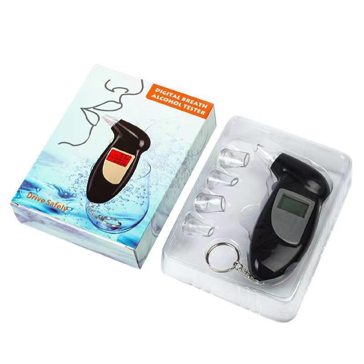 JDXun Alcoholimetro, Profesional Portátil Alcoholímetros con Pantalla LCD y 5 Boquillas, Aliento de Alcohol Digital para Uso Doméstico y Profesional (Negro)