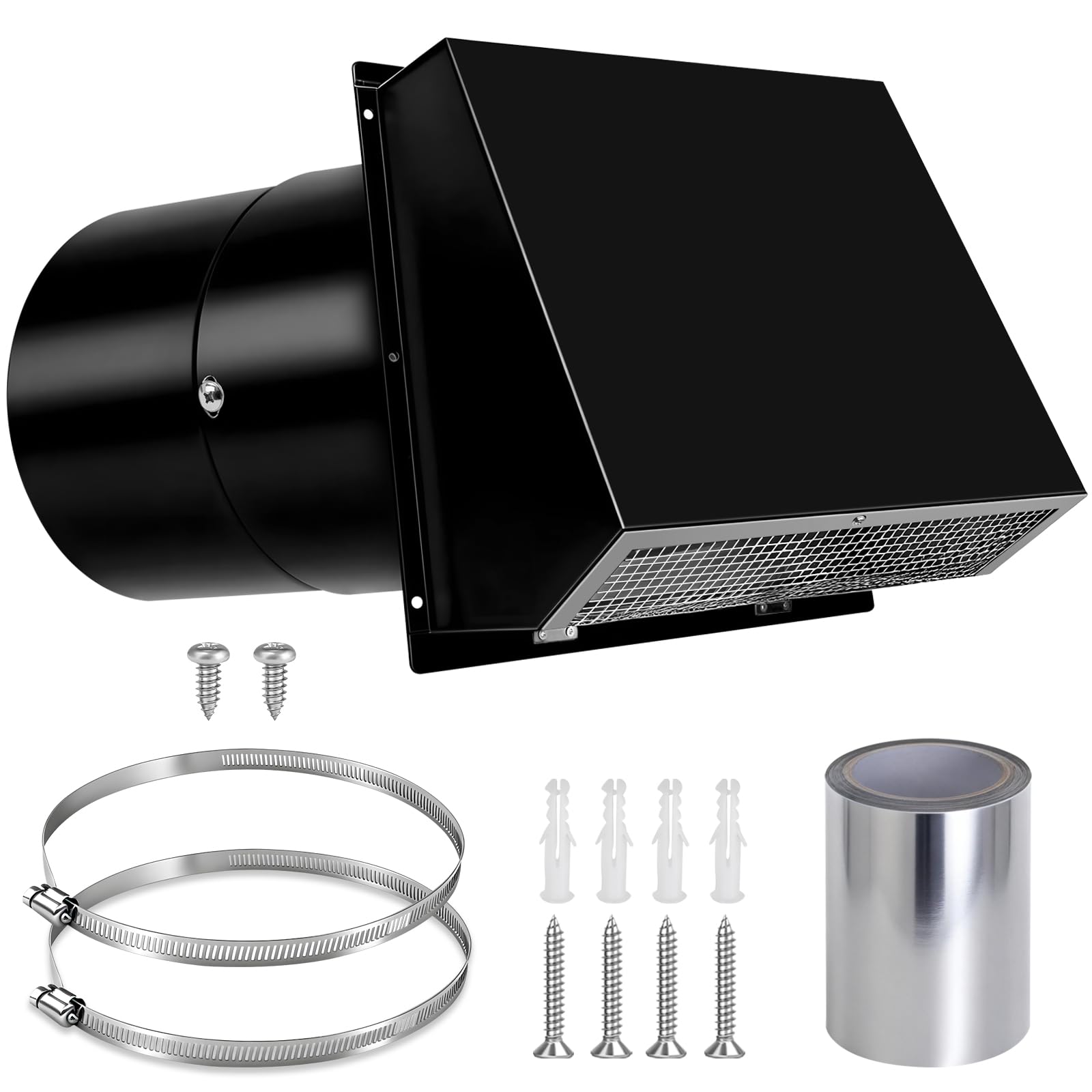 Photo 1 of 10 Inch Hooded Wall Vent with Screen and Damper, 10 Inch Range Hood Wall Vent Cap, Wall Exhaust Vent Cover, Outdoor Hooded Wall Vent for Dryer Vent, Outside Exterior Mount, Range Hood, Kitchen, Black