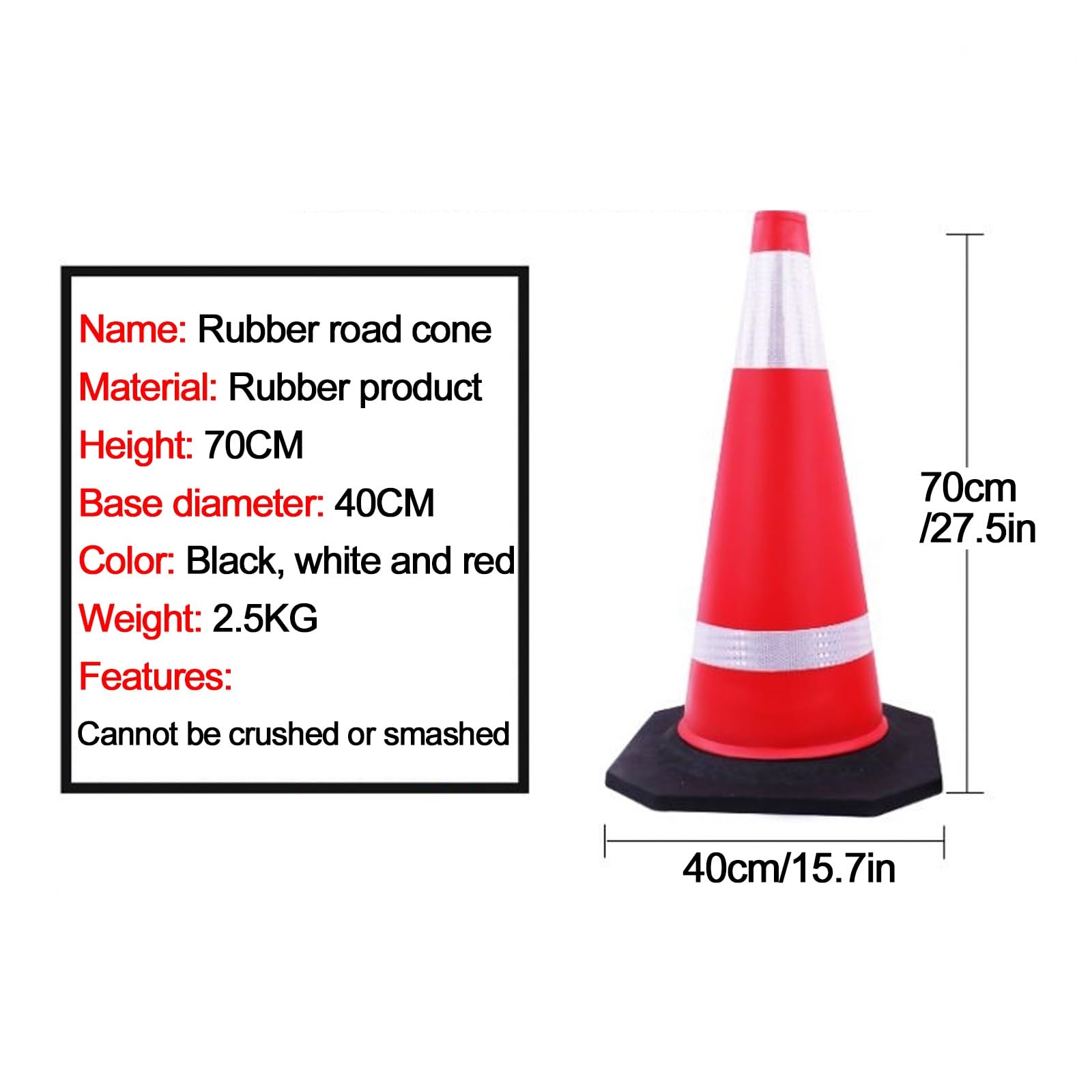 2 Postes Delimitadores de Tráfico de Goma con Base Negra Pesada, Conos Viales Flexibles Resistentes a Impactos con Collares Reflectantes Alta Visibilidad para Seguridad Vial(70cm/28in)