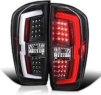 Vista 10 de SPEC-D TUNING Luces traseras LED color negro perla con barra de luz LED roja compatible con Toyota Tacoma 2016-2022, conjunto de par izquierdo +