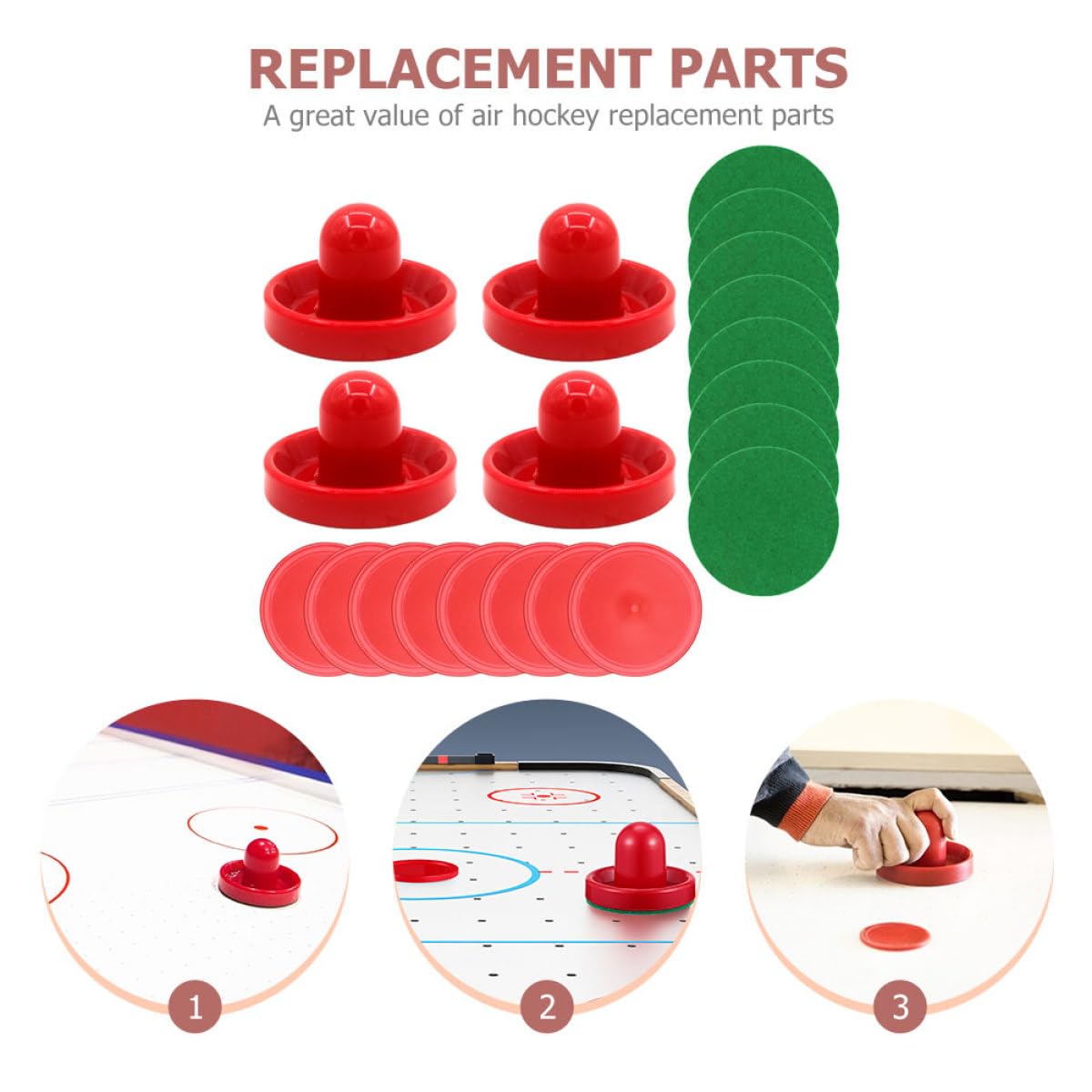 Toyvian Set 20 Racchette e Dischi da Air Hockey in Plastica Rossi Accessori Ricambio per Tavoli da Air Hockey da 96Mm e 64Mm di Ricambio per Familiare