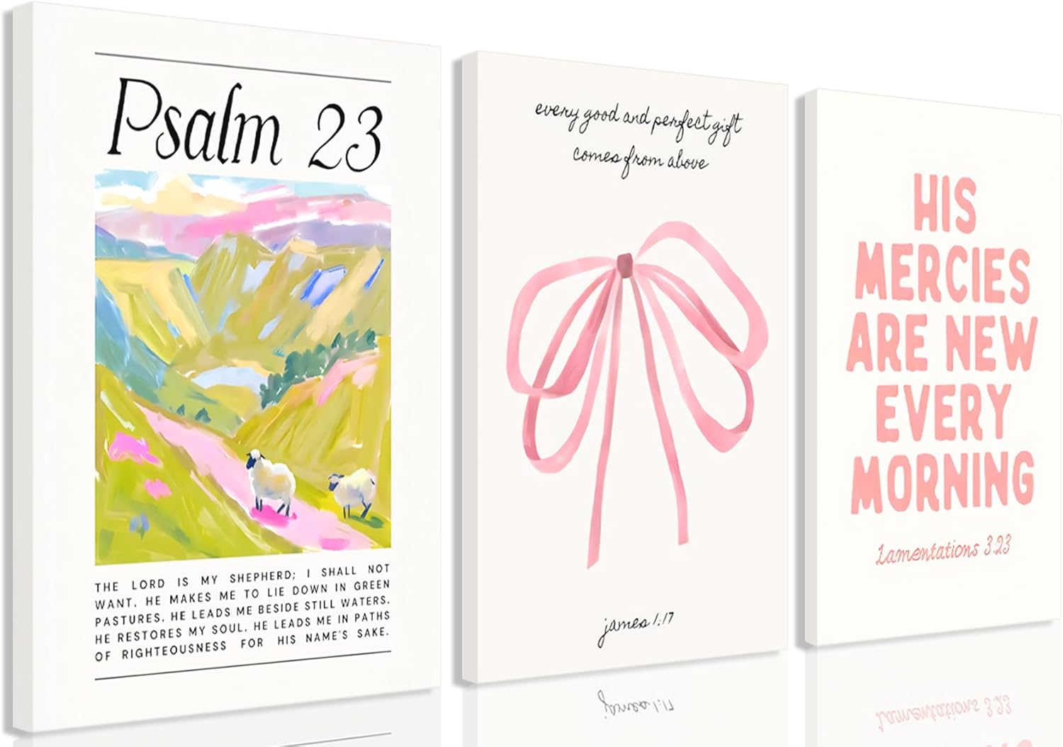 3Pcs Pink Fashion Christian Canvas Wall Art Preppy Wall Religious Floral Pictures Inspirational Poster Prints Faith and Bow Scripture Decor for Girls Bedroom Bathroom or Dorm 12x16in Framed