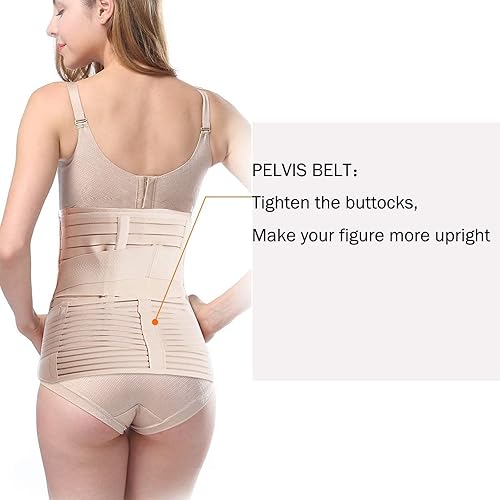 Vista 5 de TiRain 3 in 1 Postpartum Belly Support Recovery Belly/Waist/Pelvis Belt C Section Postpartum Belly Wrap Band Corset waist trainer Desnudo