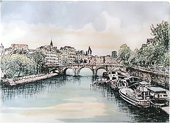 Amazon｜織田義郎 パリ風景III マット エッチング＋手彩色 版画 銅版画