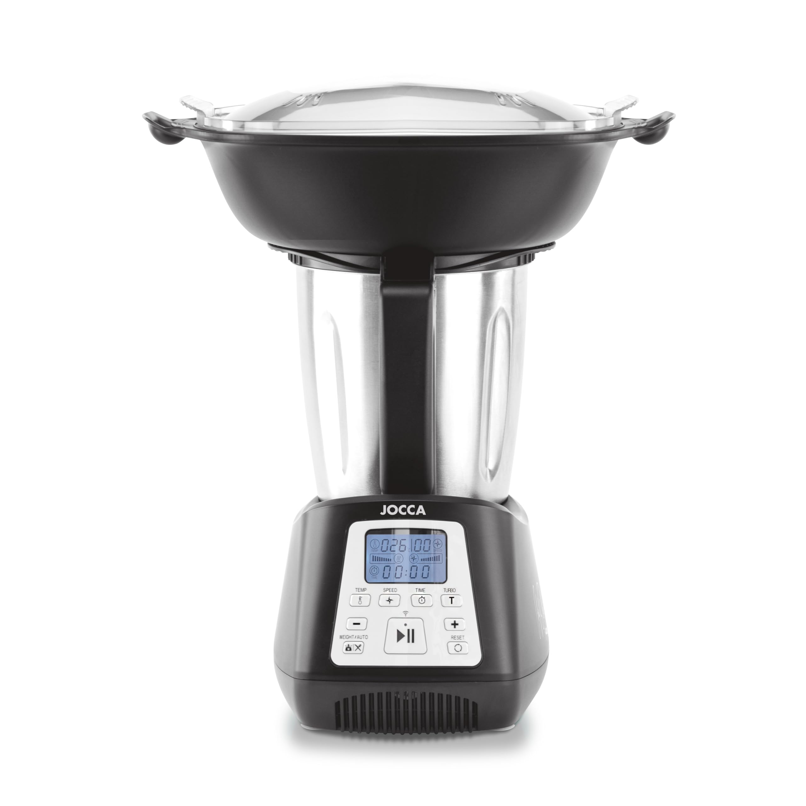 Jocca - Robot da cucina multifunzione| 12 funzioni| 10 programmi integrati| 10 velocità| Capacità 3,5 L| 1200 W| Acciaio inossidabile| Con bilancia