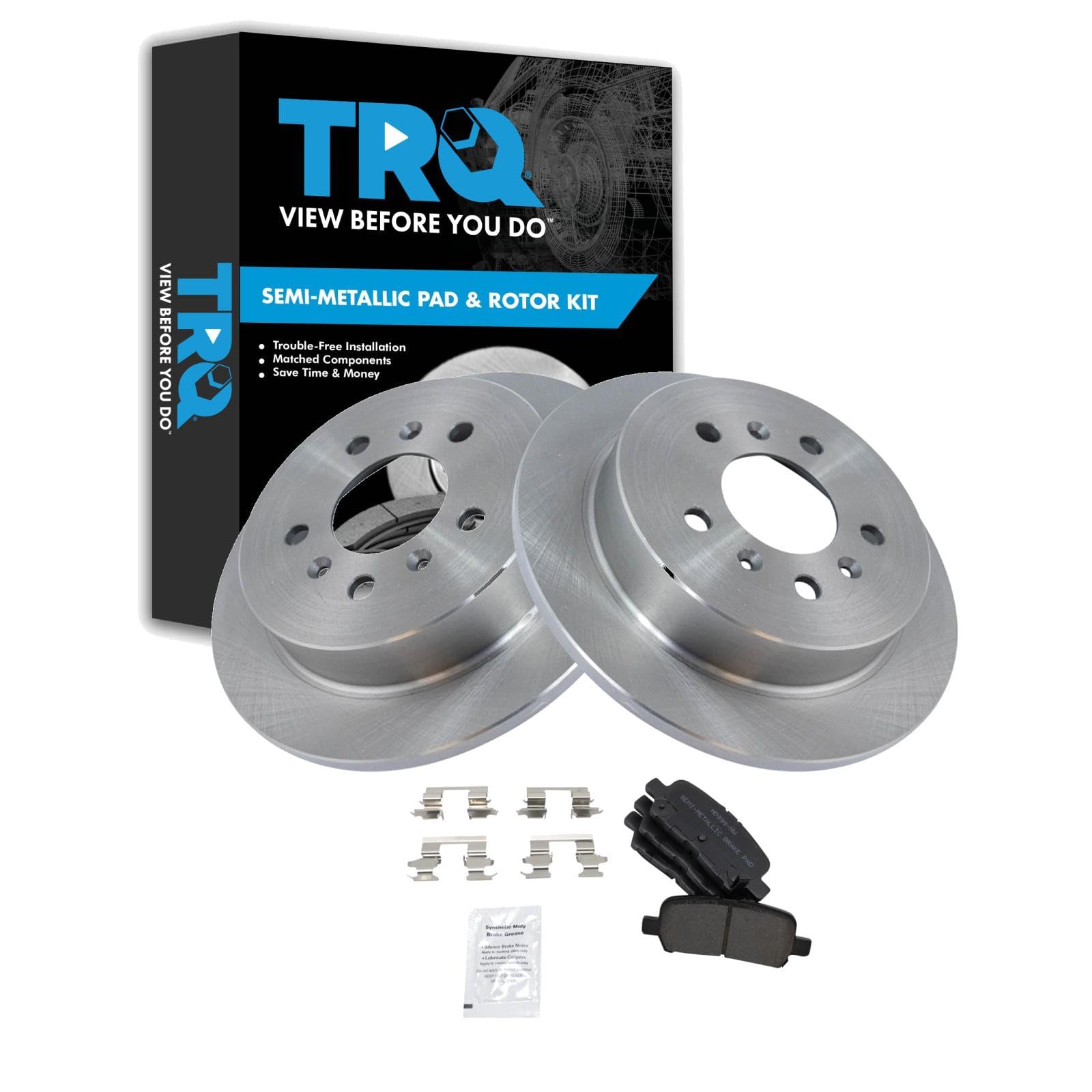 TRQ Rear Brake Pad and Rotor Set Semi Metallic Compatible with 2008-2009 Buick LaCrosse