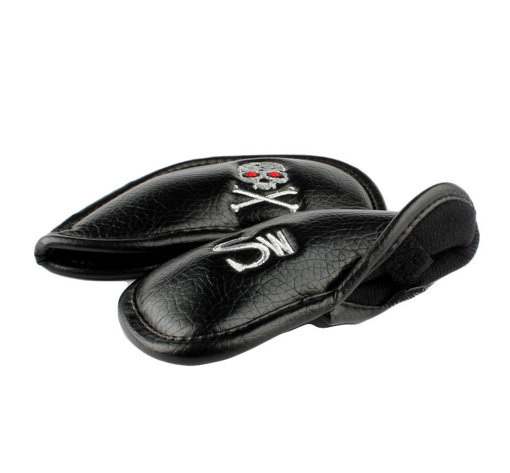 Histar Golf 10PCS PU in ecopelle spessa design Skull Golf Iron Head Covers set Headcover Fit tutte le marche, Black + Skull