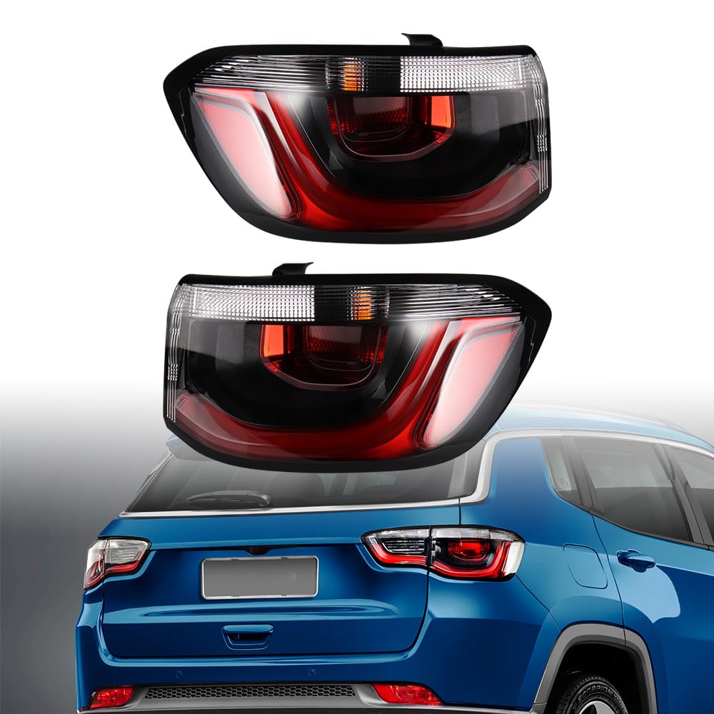 Astra Depot Pair Running Brake Tail Light Assembly Turn Signal Outer Lamp Compatible for 2017-2020 Jeep Compass