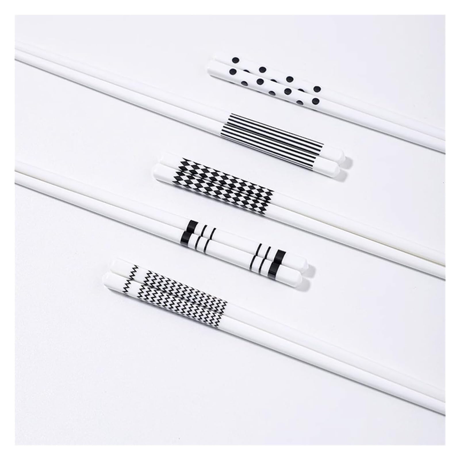 Jeu de baguettes, Ensemble de 5 paires baguettes en porcelaine noir et blanc, cadeau réutilisable avec étui(X)