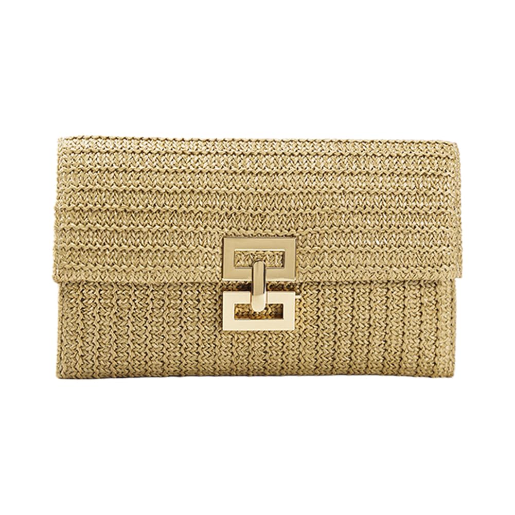 HICARRY Bolso de mano de paja para mujer, pequeño, elegante, bolso de sobre, bolso de mimbre plano, bolso de playa de verano, estilo bohemio, bolso de playa, cartera, bolso trenzado