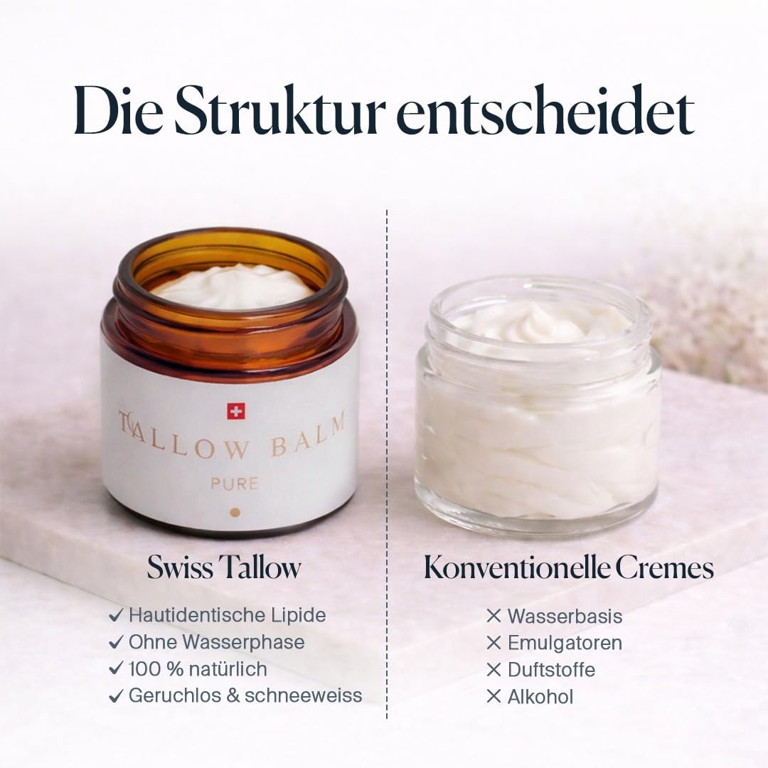 Balm Pure – Rindertalg Creme geruchsneutral für Gesicht & Körper | Beef Tallow Gesichtscreme bei trockener Haut | Naturkosmetik ohne Chemie, grasgefüttert, Swiss Made | 60 ml